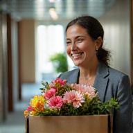 Ein geschäftsmann nimmt eine frische Blumenlieferung entgegen